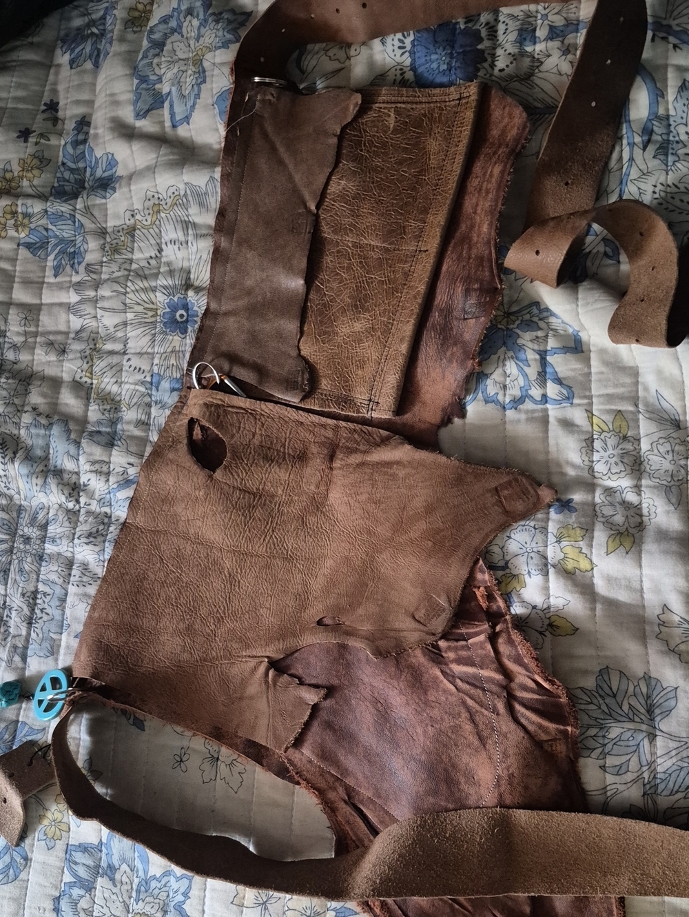 Brown Leather Rustic Holster Style Festival Belt with Adjustable Straps